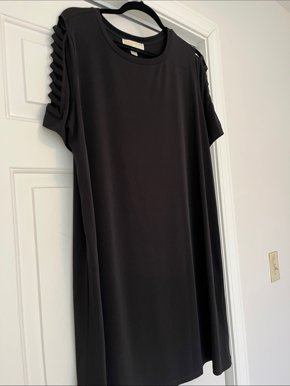 Michael Kors Black Short-Sleeve Shift Dress with Ladder Sleeve Detail